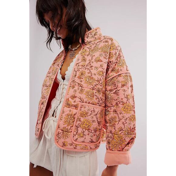Free People Jackets & Blazers - Free People Chloe Quilted Jacket Floral Peach Combo - XS